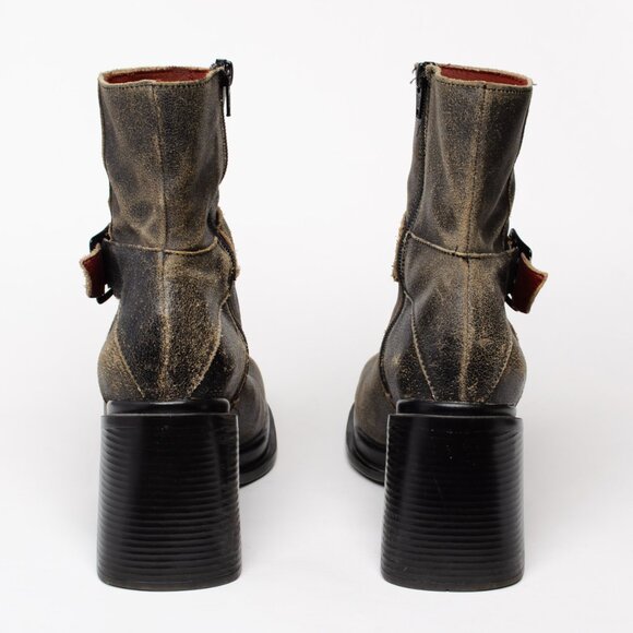 Vintage Nine West Distressed Leather Chunky Y2K Buckle Boots US 9 Women's - Picture 4 of 5